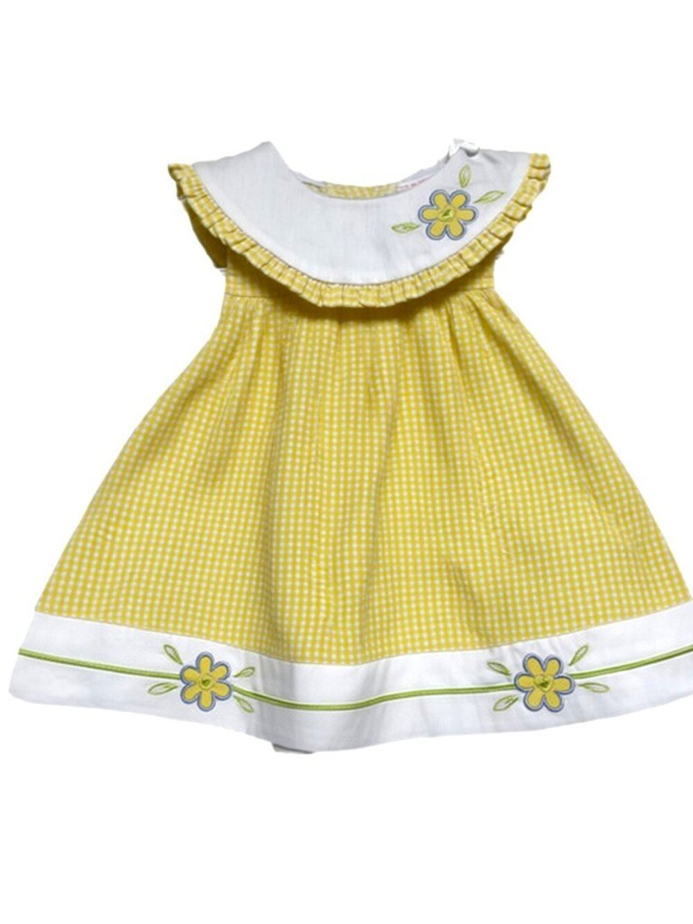 80s Seersucker Cotton Summer Dress Yellow Gingham Peter Pan Collar 6 Months